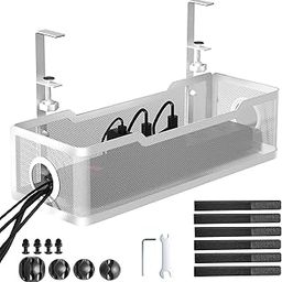 Climberty® Under Desk Cable Management Tray White, Cinati Wire Organizers No Drill, Cable Tray with Clamp for Wire Management, Cord Organization Box for Office, Home - No Damage to Desk-image-46