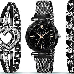 Brand - A Watch Analogue Plain Black Dial Magnet Watch With Gift Bracelet For Women Or Girls And Watch For Girl Or Women (Combo Of 3)-image-83