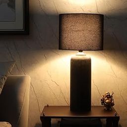 tu casa Wooden Table Lamps with Black Shade for Home Décor, Bedrooms, Living Room, Gifting, Diwali Decoration, Dining Space, Study Room, Restaurants (Height: - 19") - Bulb not Included-image-112