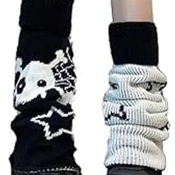 Women Girls Leg Warmers Y2k Star Skull Harajuku Goth Leg Warmers Knit Striped Long Leg Cover Womens Fashion Leg Warmers Harajuku Ankle Heap Boot Socks, One Size, Black, One Size-picture-55