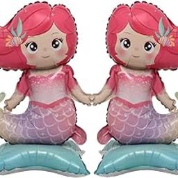 AMFIN (Pack of 2) 3D Self Standing Mermaid Foil Balloon, Pastel Birthday Decoration - Pink & Blue-image-8