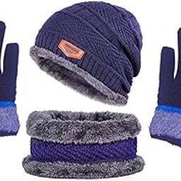 Winter Woolen Cap, Neck Warmer Scarf with Gloves Set| Beanie Style| 3 Piece Set| Warm Winter Neck Scarf, Gloves and caps Suitable for Men and Women|Stylish(Navy Blue)-image-12