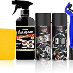 MIKANIX Combo of Chain Cleaner + Chain Lube + All In One Liquid Polish Cleaner | Cleaning Brush | Cleans | Shines Bike | Car & Protects Bike Chain (550 ml, Pack of 4)-1
