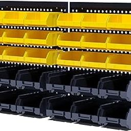 KJE 30PCS Wall Mounted Storage Bins, Plastic Tool Organizer for Garage Storage, Screws, Nuts, Bolts, Small Hardware Parts -Black, Yellow-image-7
