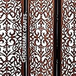 Choudhary Crafts Wooden Room Divider, 4-Panel Decorative Screen with Floral Pattern, Brown-image-79