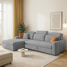 GRAPEWOOD Amber LHS 4 Seater L Shape Sofa Cum Bed for Living Room (Grey Fabric) Premium Fabric Sofa Set-image-91