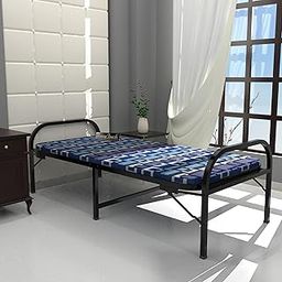 Honey TouchÃ‚® Metal Folding Bed Single Size with Single Layer Mattress for Sleeping Guest Bed Easily Storable (Black) Glossy-8