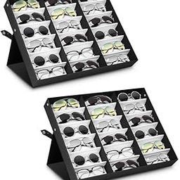 18 Slot Polyester Silk Lining Sunglasses Display Case Sunglass Eyewear Display Storage Case Tray Jewelry Watches Organizer Box with Stand Function (2 Pack)-image-66