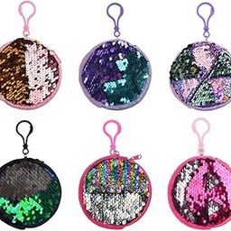 Purse with Keychain Sequin Mini Pouch Glitter Money Change Purse for Children Kids 6PCS-image-44