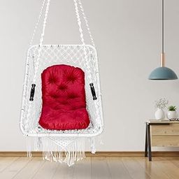Swingzy Premium Large Rectangle Swing for Adults/Swing Chair with Red Round Cushion for Home, Indoor, Outdoor, Garden/Jhula for Adults/Hanging Swing Chair for Balcony (Accessories Included- White)-image-1