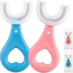 2 Pcs Kids U Shaped Toothbrush Manual Toddler Toothbrushes 360° Oral Cleaning Tools For Children And Toddlers Food Grade Soft Silicone Brush Head (Aged 2~6) - Multicolor-3