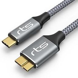 rts Micro B to USB C External Hard Disk Drive Cable HDD cable (0.5M/1.5 Ft) Usb 3.1/10 Gbps Compatible for WD/Seagate/Hitachi/LaCie/Toshiba/MacBook Pro/Air/ipad/Tablet/iPhone 15 Series (Grey)-19