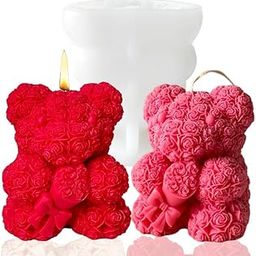 Skytail Silicone Valentine's Day Candle Mold Rose Teddy Bear Holding Bouquet Making Scented Candle Wax Melts Home Decor Candles Resin Casting Handmade Couple Gift DIY Soap Making Wedding Decor-image-81