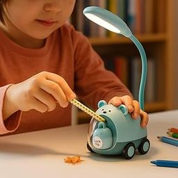 Mini LED Desk Lamp for Kids, Bear Design, with Pen Stand and Ambient Light, Mint Green-image-35