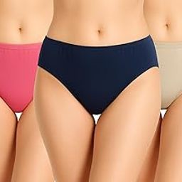 High-Waist Underwear Set, 3 Pack, Cotton Blend, Navy Blue, Pink, Beige-image-19