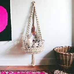 R.R.LALA Cat Hammock for Pets, Macramé pet Bed, Boho Hanging Pet Bed, Macramé Hammock Swing, Cat Gift, Pet Furniture Pet Hammock Without Any Pillow Color: Off White-picture-18