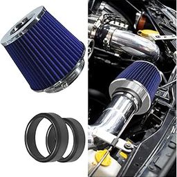 Universal Clamp-On Air Intake Filter, High Flow Closed-Top Cool Air Filter Cleaner, 76 89 102MM Performance Round Tapered Cone Air Filters, Washable Replacement Filter for Car Truck (Silver&Blue)-8