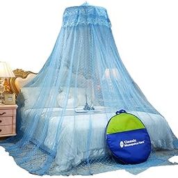 Classic Mosquito Net for Hanging Double Bed | King Size Embroidery Machardani | Polyester 30GSM Strong Net | Canopy Tent for Bedroom -Blue-9