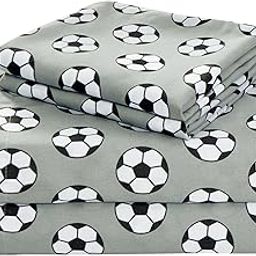 Chezmoi Collection 3-Piece Kids/Teens Sports Sheet Set - Soft Microfiber Gray Black White Soccer, Twin Size-4