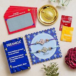 Dreamica Set of 2 Designer Rakhi with Tortoise Plate Showpiece, 8 Scratch Message Cards, Roli Chawal Pack & Printed Greeting Card | Rakhi Gift Hamper for Brother. (Rakhi-124)-image-11
