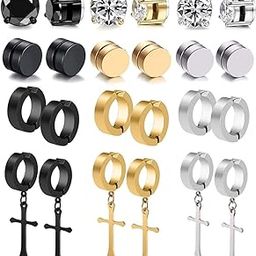 12 Pairs Stainless Steel Non Pierced Magnetic Earrings for Men Women CZ Clip on Dangle Magnet Earrings Set, Stainless Steel, Cubic Zirconia-image-0