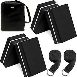 HOMEGALLEY Yoga Blocks Pack of 4 with 2 Belt for Exercise High Density Eva Exercise Block Pairs to Improve Strength, Balance, Stretching Yoga Bricks Set with Strap for Women and Men (Black and White)-picture-10