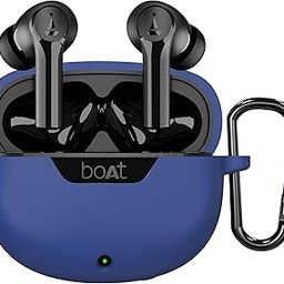 Sounce Earphone Case Cover for Boat Airdopes 300 Premium TWS Soft Silicone Skin Case Cover Shock Absorbing Protective Case with Keychain [Front LED Visible] - Blue-3