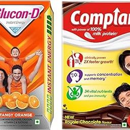 Glucon-D Tangy Orange Glucose Powder, 1Kg & Complan Nutrition Drink for Children, Royale Chocolate Flavour, 500 gm-image-39