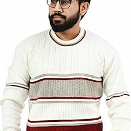 Men Round Neck Wide Stripe Full Sleeve Woolen Winter Pullover Sweater_ (Men Round Neck Sweater/Size 38-40) Dark Maroon-image-28