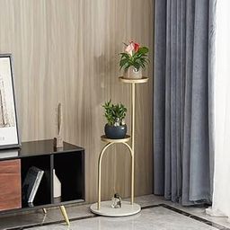 GLOBAL QUALITY IMPEX, Modern Tall 2-Tiered Plant Stand Gold Metal Corner and marble base Planter Stand Indoor.-image-11