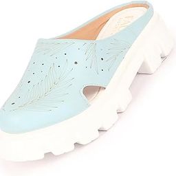 fausto Women's Fashion Outdoor Leaf Print Laser Cut Open Back Slip On Casual Shoes-picture-24