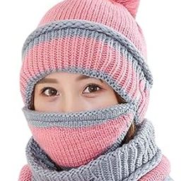 3 in 1 Warm Thick Knitted Beanie Hat Scarf and Mask Set Slouchy Snow Knit Cap Infinity Scarves for Women-image-92