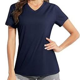 Women's Rash Guard Short Sleeve V Neck UPF 50+ Sun Protection Clothing Quick Dry UV SPF Swim Shirts, Navy Blue, Small-image-67
