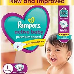 Pampers Active baby Tape Style Baby Diapers, Large (L), 78 Count, 9-14kg, Adjustable Fit with 5 Star Skin Protection Diapers-26