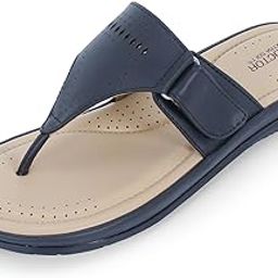 Women's Flat Memory Foam Slippers/Flip-Flops Fashion Stylish Casual Comfortable Diabetic Orthopedic Lightweight Synthetic Slip-on Sandals with Adjustable Strap for Girls/Ladies D-608-image-48