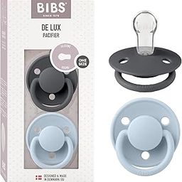 BIBS De Lux Silicone Baby Pacifier - Round & Soft Nipple, Gentle Shield Prevents Skin Irritation & Moisture Buildup, 100% Food Grade, BPA Free Soother, 0-3 Years, Pack of 2, Iron & Baby Blue-picture-10