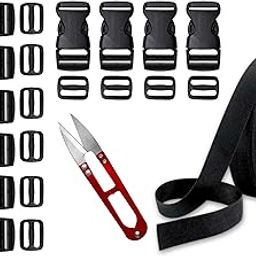 Nylon Webbing Strap 25meter roll with 10 Buckles, 10 Adjuster and 1 Thread Cutter for Backpack Repairing, Luggage Fastening Strap, Pet Collar Making, Hiking and More (Black) (1 inch)-image-9