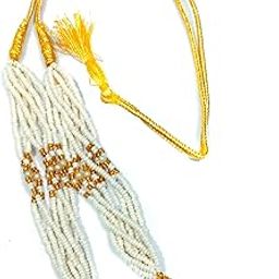 Handcrafted White Pearl Beaded Necklace with Gold Accents, Adjustable Cord, Traditional Style Mangalsutra Pendant With Beaded Chain (White) (Pack of 2)-image-86