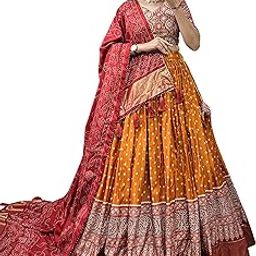 Women Tussar Silk With Patola Print And Foil Work Semi Stitched Lehenga choli Set-picture-14