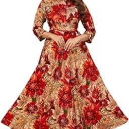 Women's Cotton Blend Floral Printed Full-Length Gown | Elegant & Breathable Dress-picture-6