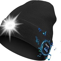 Bluetooth Beanie for Men,Bluetooth Hat with Light,Beanie with Headphones,Music Hat and Built-in Speaker Mic, Christmas Birthday Gifts for Men Dad Mom Women Black, Black, 0-1, Black, 0-1-image-63