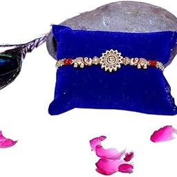 Set of 1 Red & Golden Om Symbol and Lord Ganesha Designer Religious Rakhi with Roli Chawal Pack and Happy Rakhi-image-5