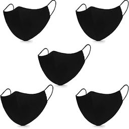 Plain Black Cotton Mask, (Set of 5 Pcs). Light Weight, Breathable & Skin Friendly. Washable & Reusable Fabric. Soft Spanex Ear Loops & 3 Layer of Protection for Men's & Women's-25