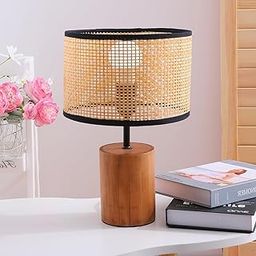 Ekhasa Wooden Bedside Lamp | Table Lamps for Home Decoration with Bamboo Shade | Wooden Base Side Table Lamp for Living Room | Bed Side Lamp | Aesthetic Night Bed Lamps for Bedroom-0