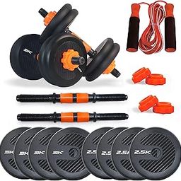 WATSON Premium Rubber Dumbbell Set for Men & Women Fitness, Dumbbell Set with 20Kg (3Kgx4, 2Kgx4) Rubber Weight Plates, Hard PVC 17" Dumbbell Rods, Ball Bearing Skipping Rope-image-30