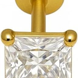 14K Gold Square shape CZ Diamond Nose Pin with Screw, Princess Cut Crystal-40