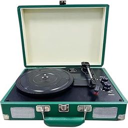 Delightful Decor Vinyl Record Player Bluetooth Turntable with Built-in Stereo Speakers Portable Player Suitcase Design Green-17