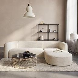 SHINE WOOD ART 105" Luxury Modern Tight Curved Back Velvet Sofa, Minimalist Style Comfy Couch for Living Room Apartment, L-Shape Chaise, Cream-image-35