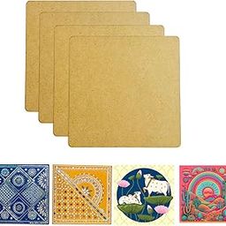 CRAFNICK® MDF Boards for Art and Craft 6" Square | DIY MDF Cutouts | Unfinished Wood Slices for Resin Art, Mandala Art, Pyrography, Painting | Pine Wood | Painting Set for Kids DIY material(Set of 4)-50