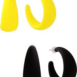 Earrings for Women and Girls Fashion Hoops Earrings | Lightweight Minimalist Acrylic Statement Style Hoop Earrings | Birthday Gift for girls and women Anniversary Gift for Wife (Yellow Black)-image-15